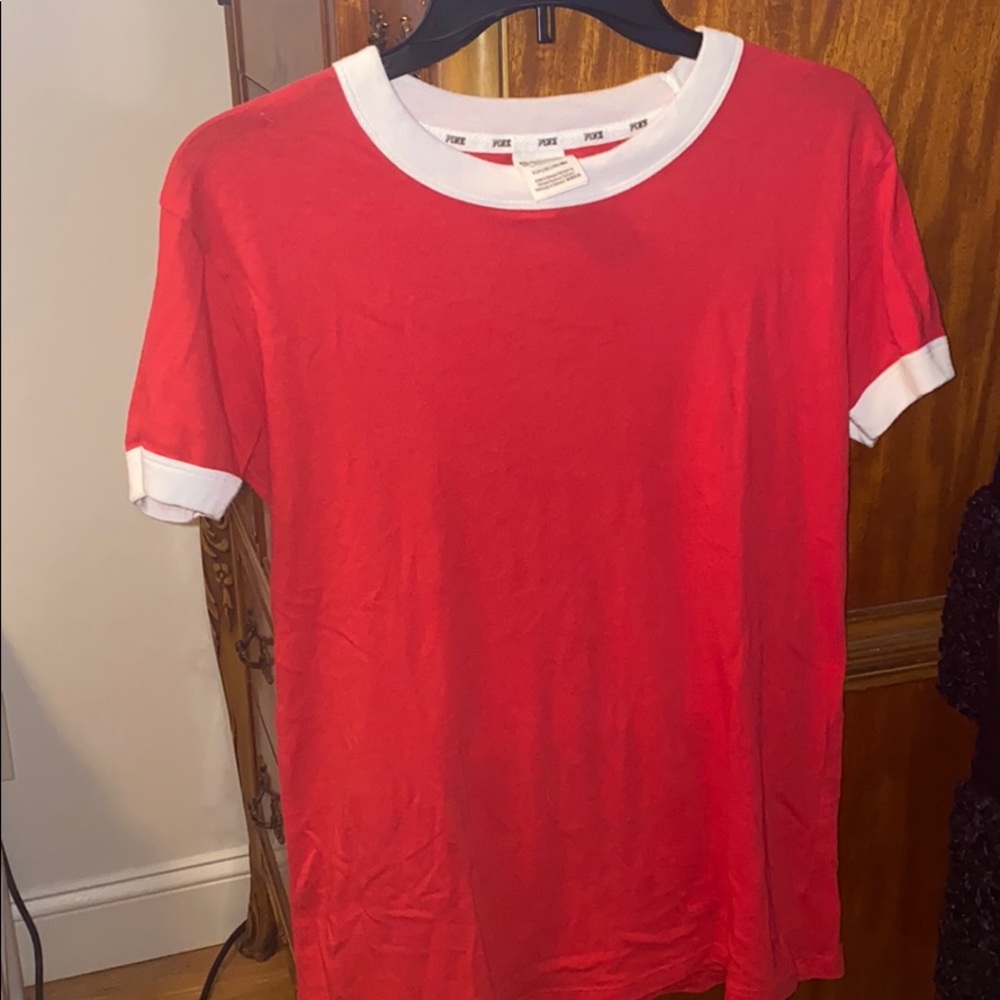 VS PINK Red & White Trim Tee